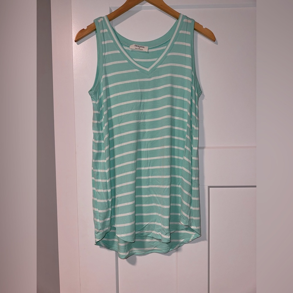 Zenana Outfitters Mint Striped Women's Tank Top